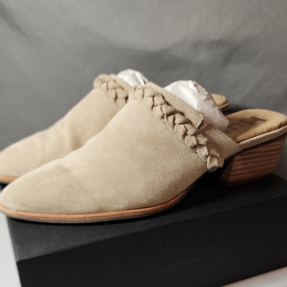Hush Puppies Tan Suede Mules with Braided Accent - Picture 1 of 9